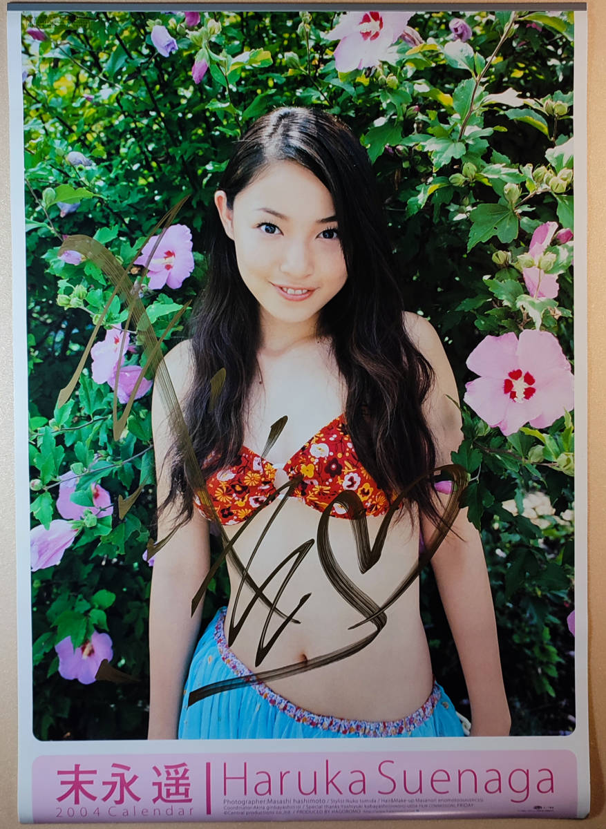 送料無料即決!直筆サイン入り!末永遥 2004年 カレンダー B2サイズ 7枚綴り。未使用美品。ハゴロモ TRY-X