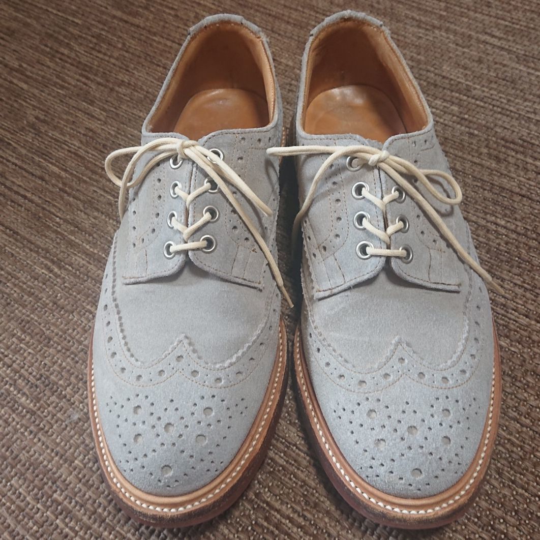 Tricker's トリッカーズ UK7.5 バートン グレー スエード ウイングチップ BOURTON_画像1