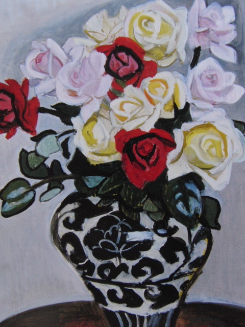 送料無料商品 藤田嗣治、「Bouquets de roses」、希少画集の額装画