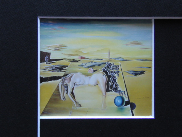 サルバドール ダリ、【姿の見えない眠る人、馬、獅子】、新品高級額 額装付、年代物・希少画集画、状態良好、送料無料 風景画_画像3