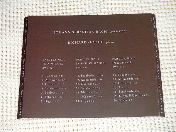廃盤 バッハ パルティータ 第1番 3番 6番 リチャード グード BACH Partitas Richard Goode / Nonesuch / US 名 ピアニスト 名演 ノンサッチ