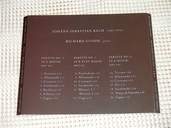 廃盤 バッハ パルティータ 第1番 3番 6番 リチャード グード BACH Partitas Richard Goode / Nonesuch / US 名 ピアニスト 名演 ノンサッチ_画像3