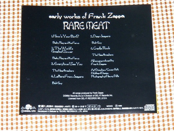 廃盤 Rare Meat Early Works Of Frank Zappa レアミート フランク ザッパ /初期貴重音原集/ Baby Ray And The Ferns Bob Guy Heartbreakers