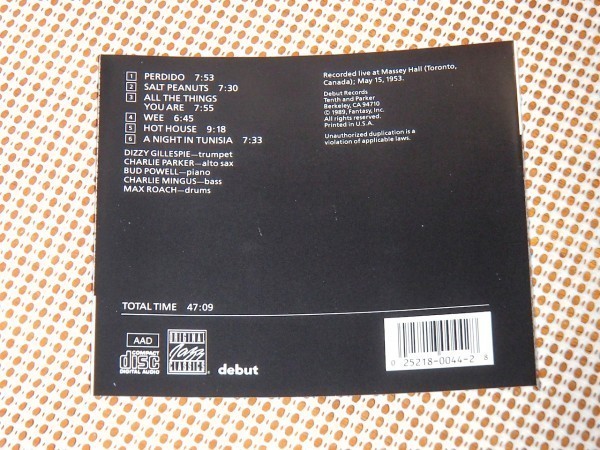 US初期 廃盤 The Quintet Jazz At Massey Hall / Charlie Parker Mingus Max Roach Bud Powell Dizzy Gillespie 巨人豪華共演 ミンガス