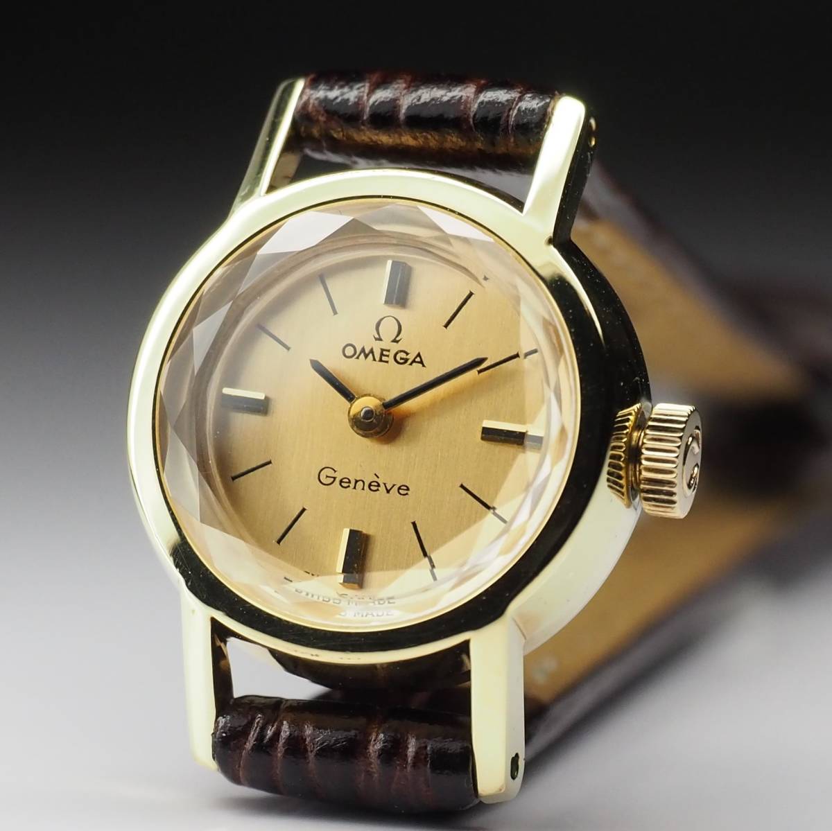 OMEGA ジュネーブ自動巻き 腕時計 本革ベルト-