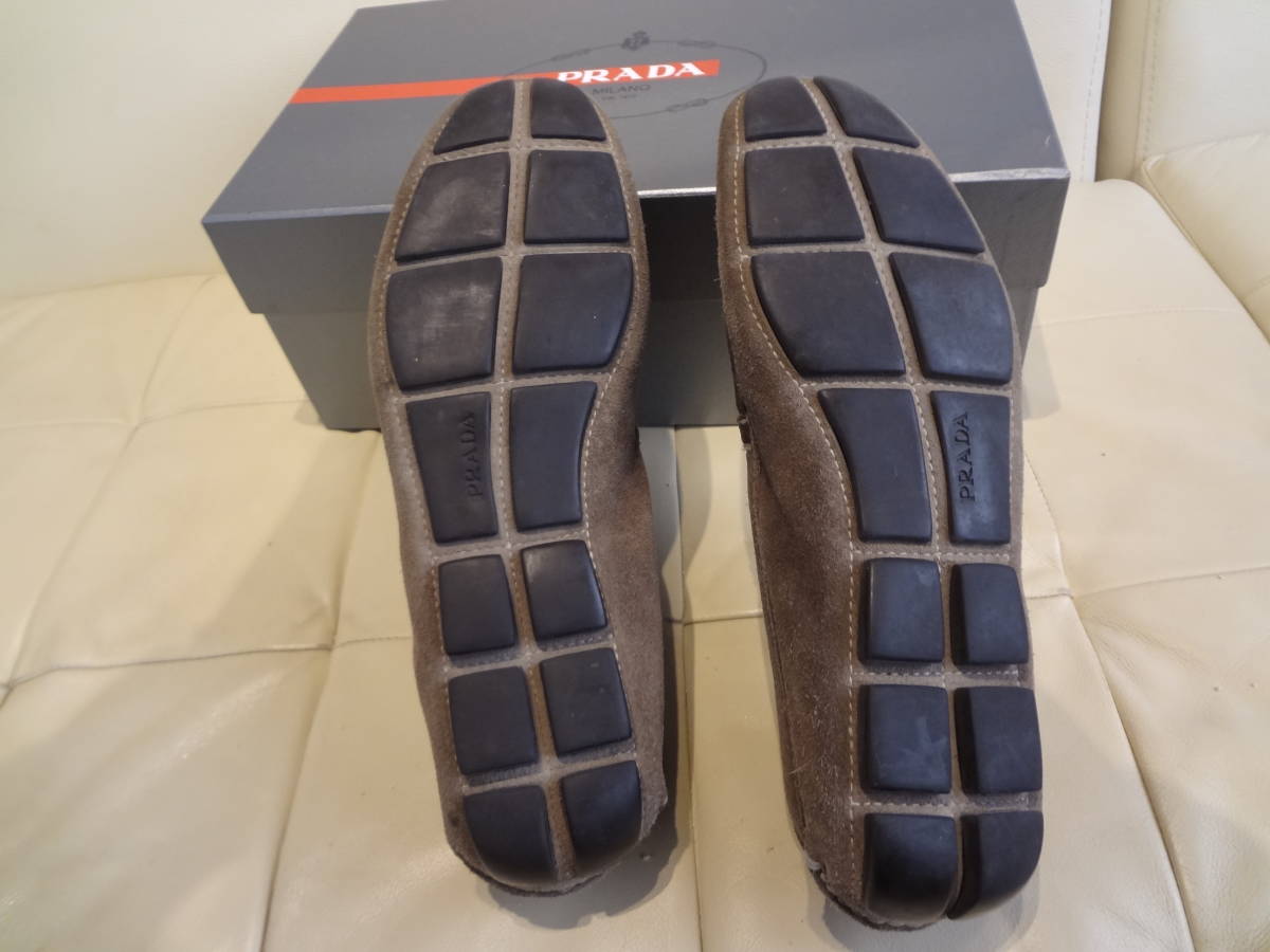 最旬ダウン ☆PRADA プラダ スエードドライビングシューズ カーキー(7