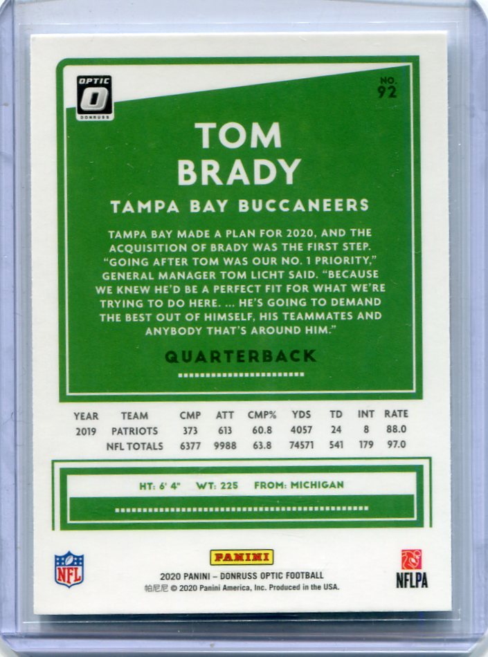 2020 Donruss Optic NFL Tom Brady 92　ベースカード　ブレイディ_画像2