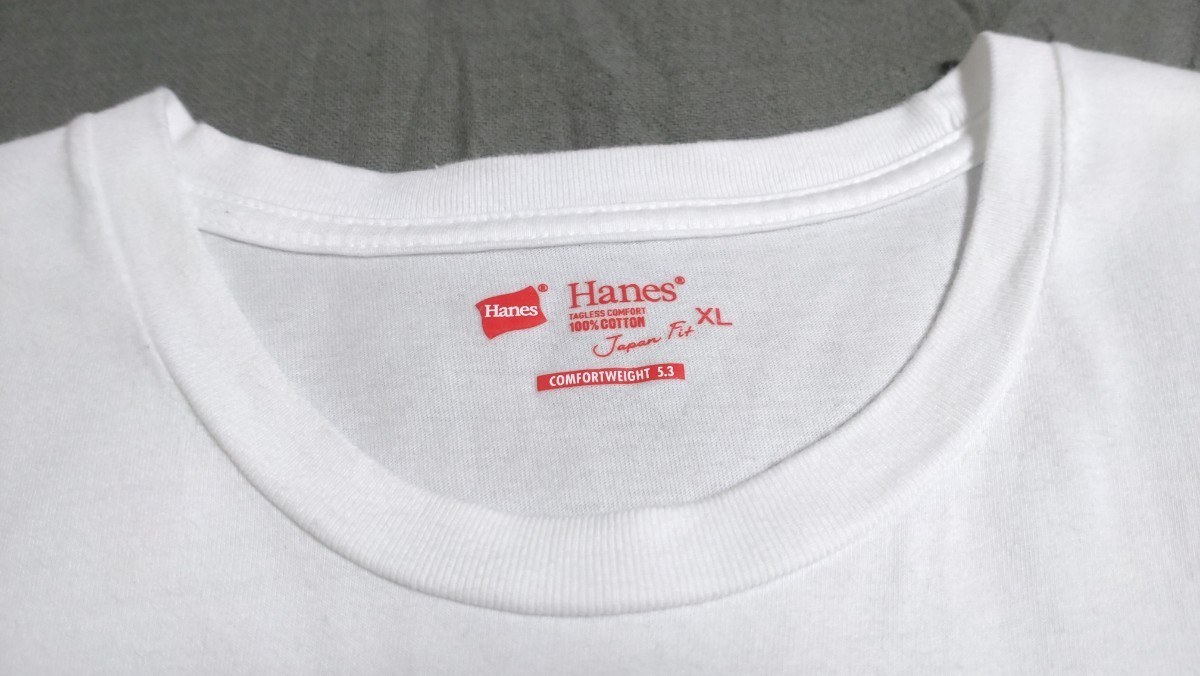 Hanes　ヘインズ　クルーネック　Tシャツ　JapanFit　5.3オンス　ホワイト　XL_画像3