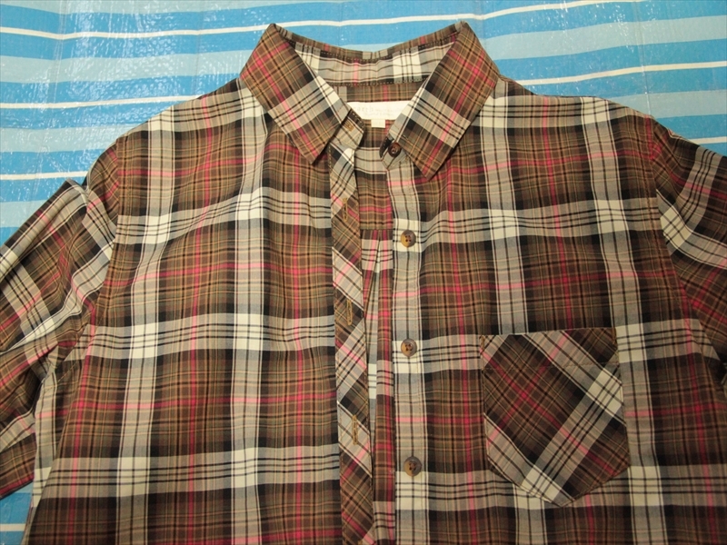 ★１シーズン著！earth music&ecology チェックシャツ フィットタイプ 茶系サイズＳ/used★