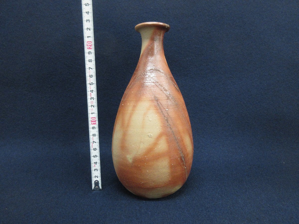 男女兼用 cA6228 陶磁器 伊勢崎満 備前 緋襷花入 陶印 共箱 共布 陶歴