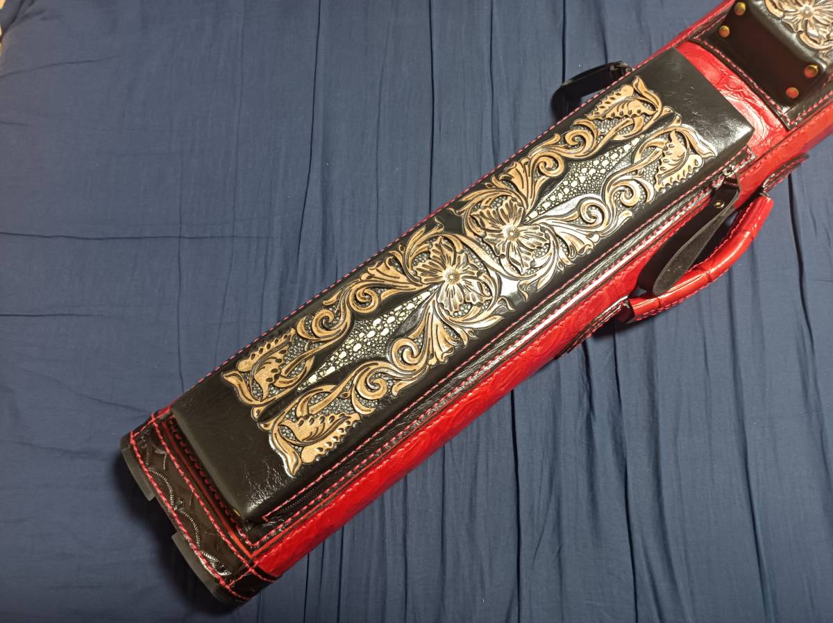  new goods unused volturi Voltz -li original leather crocodile leather cue case 4×8 4 bat 8 shaft red black red black 