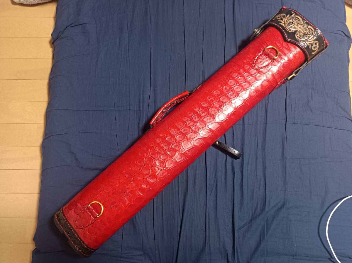  new goods unused volturi Voltz -li original leather crocodile leather cue case 4×8 4 bat 8 shaft red black red black 