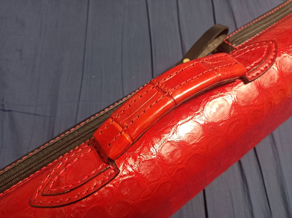  new goods unused volturi Voltz -li original leather crocodile leather cue case 4×8 4 bat 8 shaft red black red black 