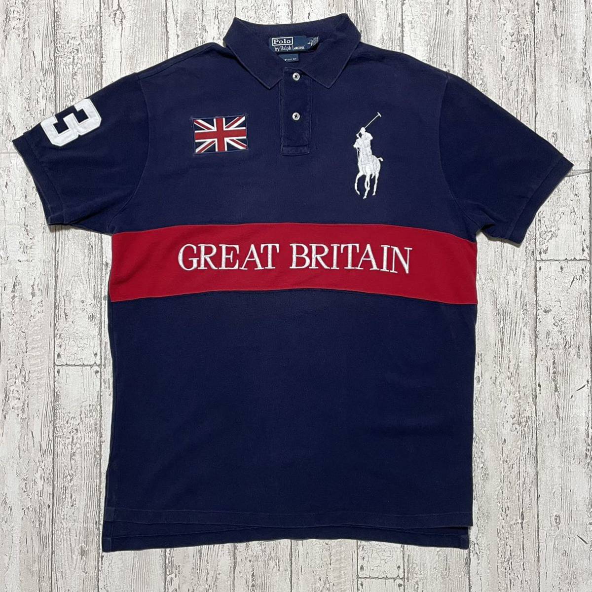 【人気ブランド】Polo by Ralph Lauren ポロバイラルフローレン 半袖 ポロシャツ Lサイズ ネイビー ビッグポニー ビッグロゴ 23-70