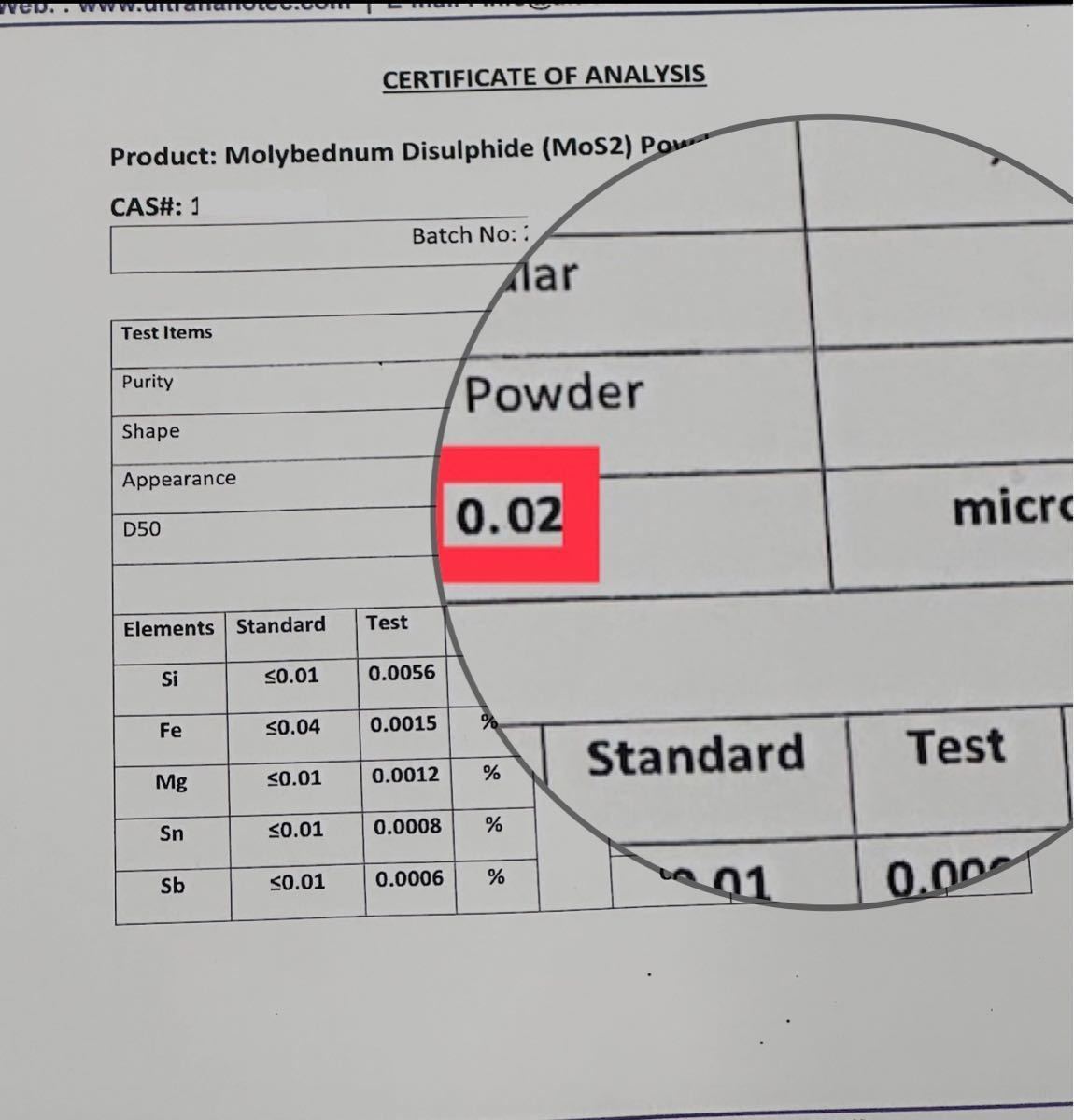 本物の丸山モリブデン原材料50g 品質検査済み　粒子サイズ0.02μm　世界最小粒径0.02μｍ　二硫化モリブデン 絶対品質