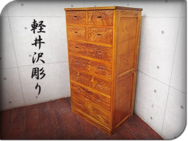 軽井沢民芸 軽井沢彫 3杯 小箪笥 四面彫 - 通販 - gofukuyasan.com