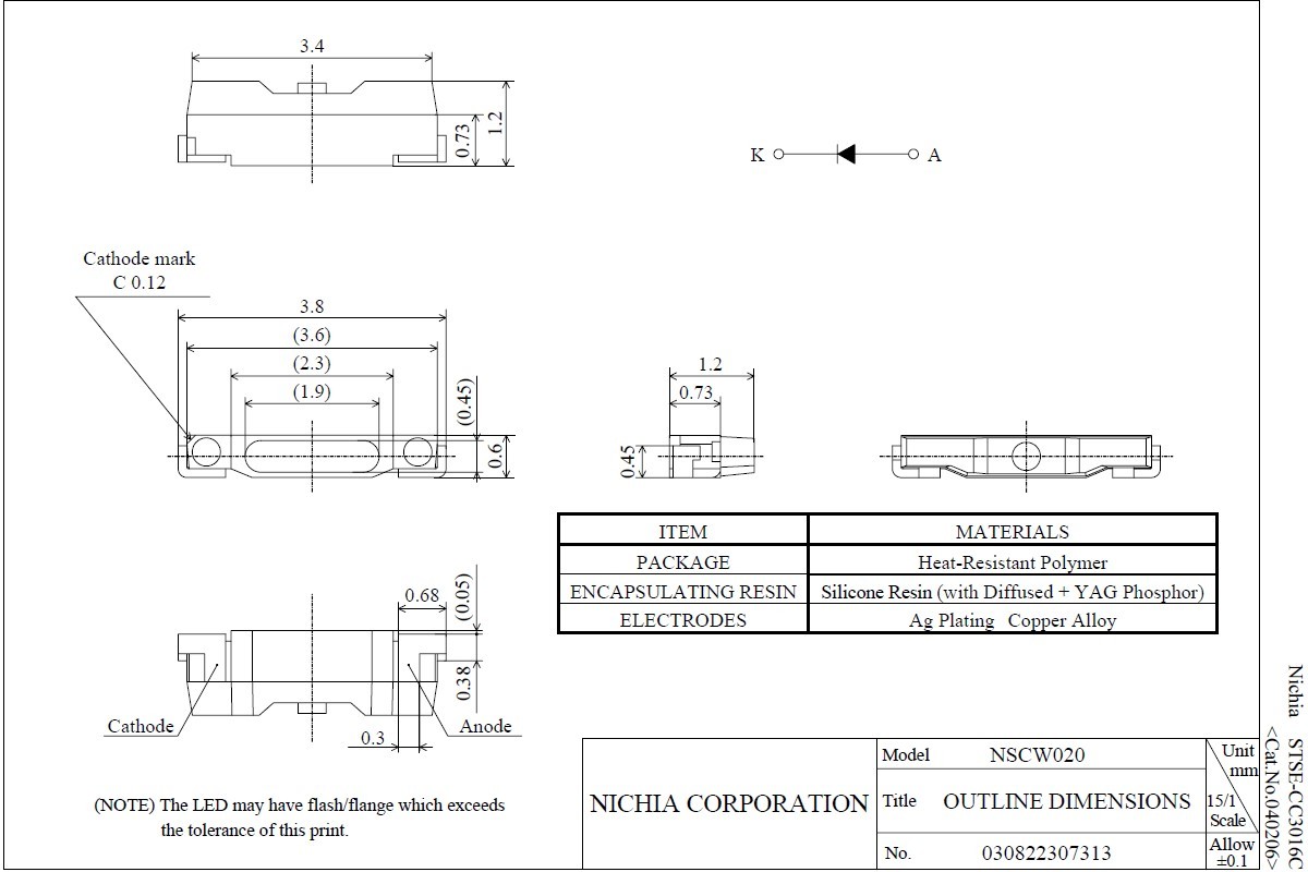 白色チップLED 日亜化学NSCW020T 高輝度サイドビュー側面発光20mA VF3.6V 5V 600mcd 3.8 0.6 1.2 エナメル線PEW0.23mmハンダ超薄小型ムギ球_画像6