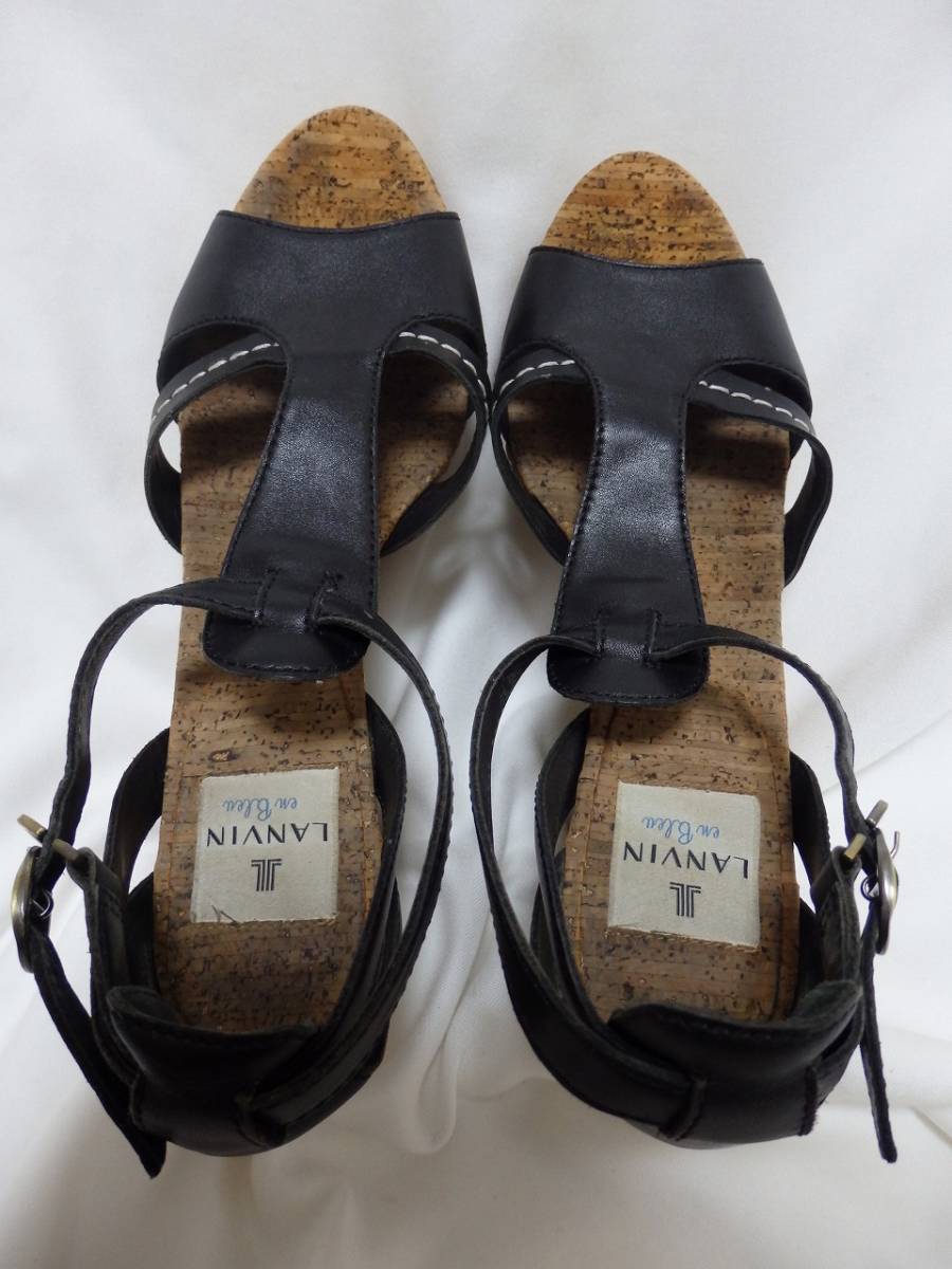 ランバン　LANVIN en　Bleu　ブラックレザーサンダル 　24.5㎝ 中古　激安！_画像7