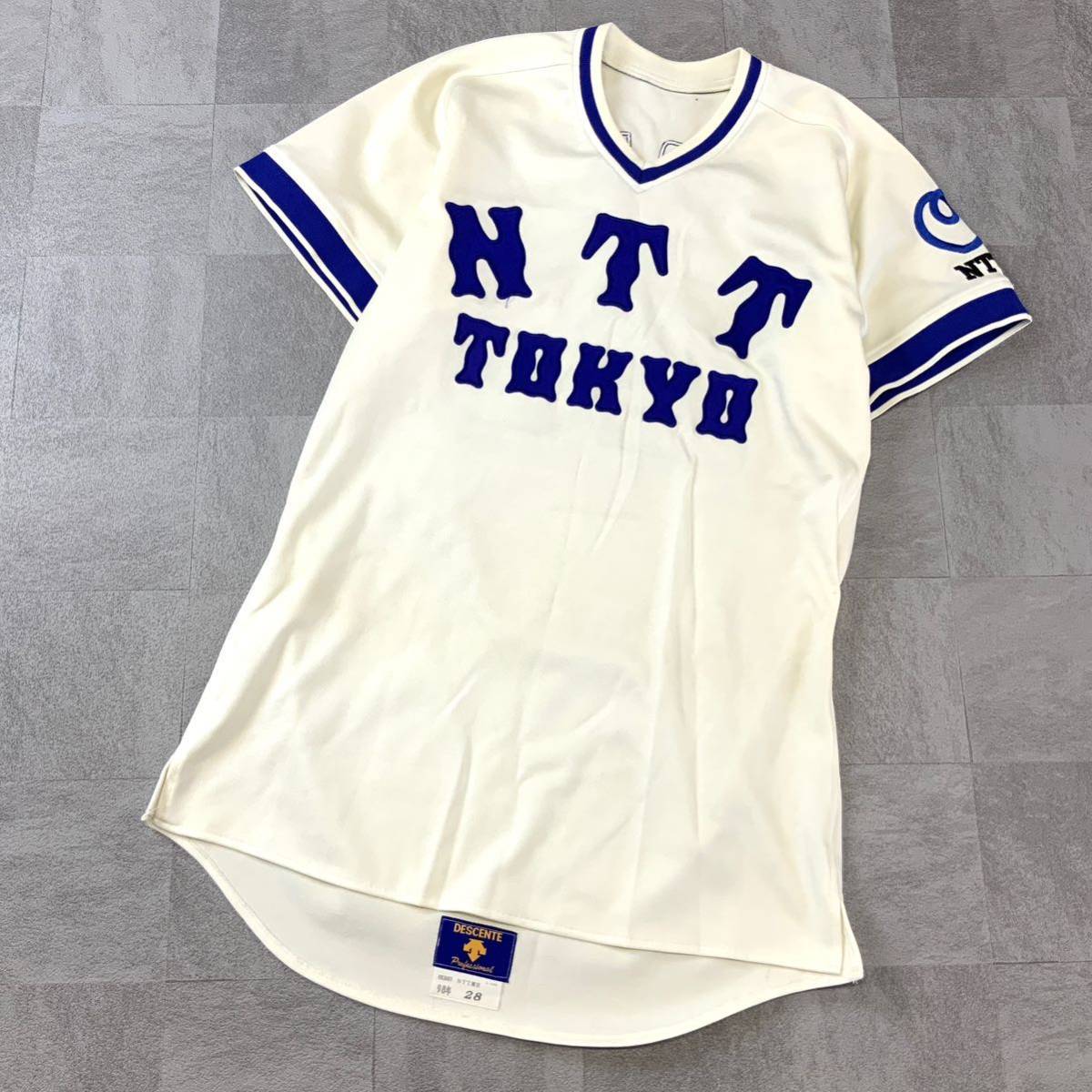 激レア 非売品 選手配布品 98年 NTT東京 デサント製 ユニフォームシャツ #28 社会人野球 ベースボール ブルー ホワイト