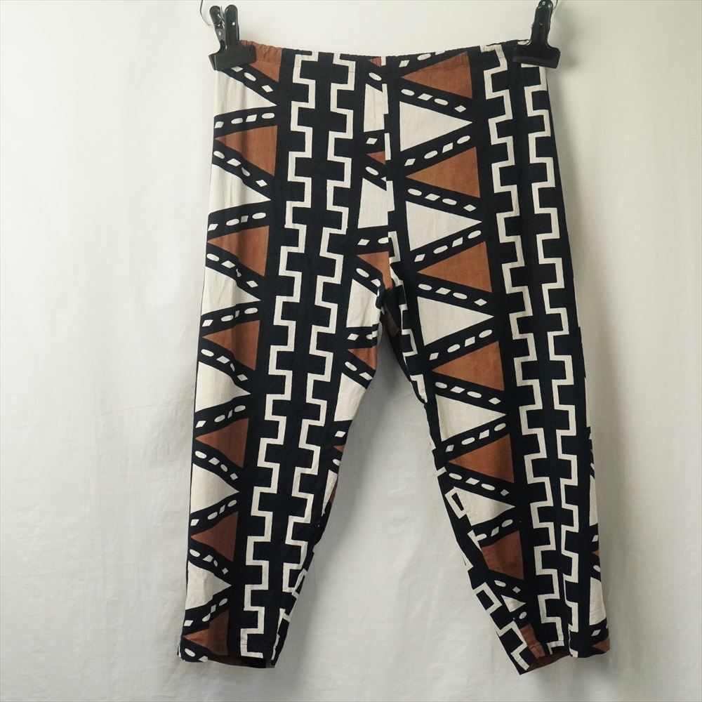 90s00s Vintage Africa n fabric total pattern cotton Easy pants tapered tea black white 