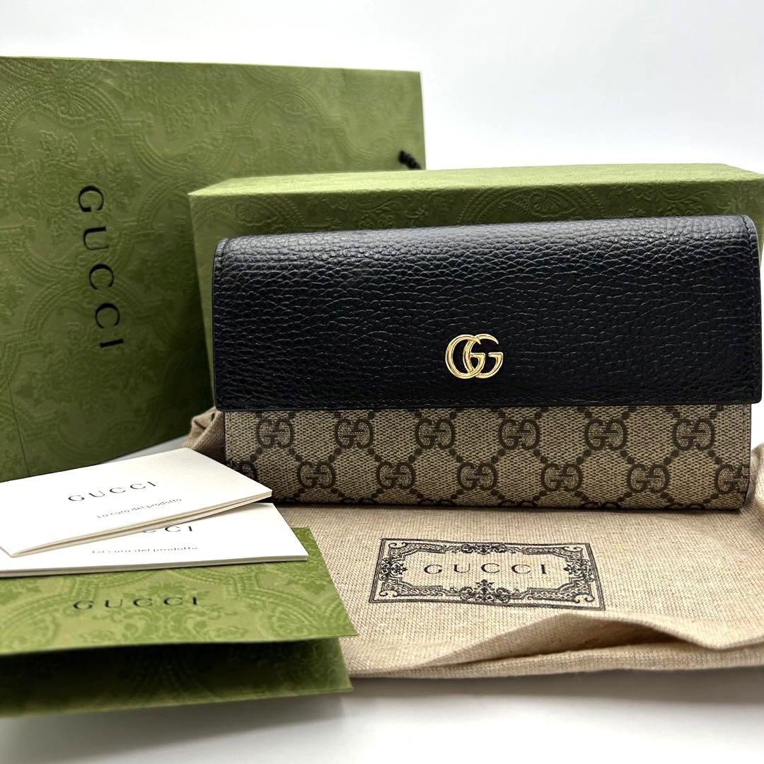 グッチ【極美品】GUCCI 長財布 GG柄 GGマーモント ゴールド金具 PVC