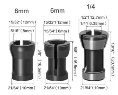 Mz486★お得な3本セット！★木工用ルータービットのアダプターコレット 3個セット★６mm＆6.35mm＆8mmフライスカッター★トリミング_画像1