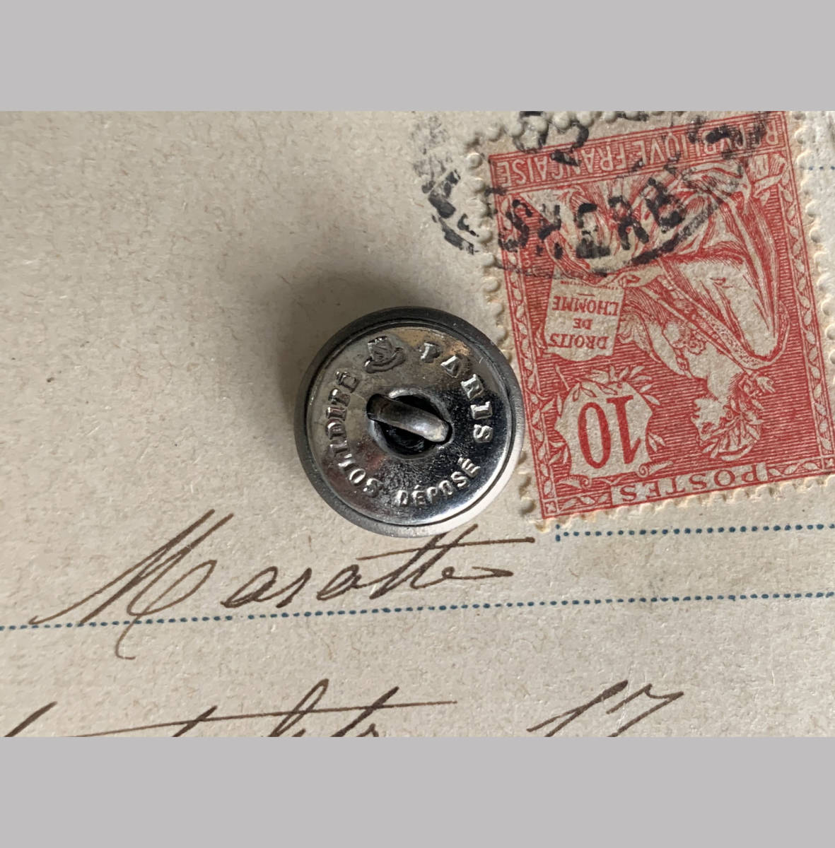 フランス パリ 1900-40s ホワイト メタル ボタン φ14mm 欧州 古着 ハンティング ジャケット 刺繍 裁縫 ヴィンテージ アンティーク 2_画像3