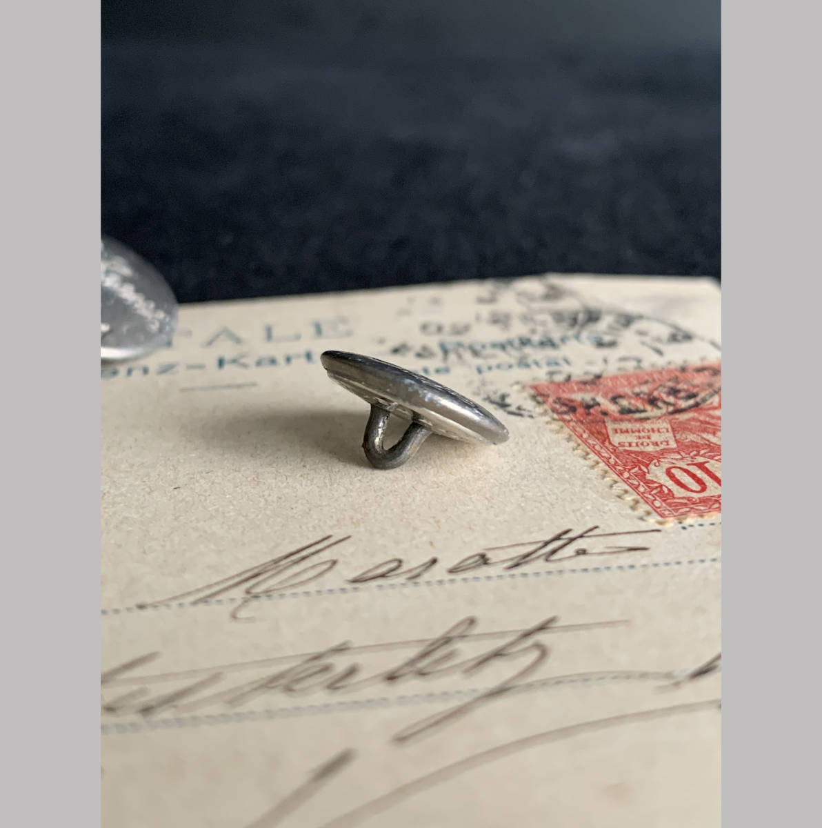 フランス パリ 1900-40s ホワイト メタル ボタン φ14mm 欧州 古着 ハンティング ジャケット 刺繍 裁縫 ヴィンテージ アンティーク 1