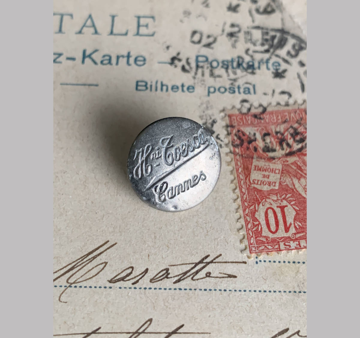 フランス パリ 1900-40s ホワイト メタル ボタン φ14mm 欧州 古着 ハンティング ジャケット 刺繍 裁縫 ヴィンテージ アンティーク 2_画像1