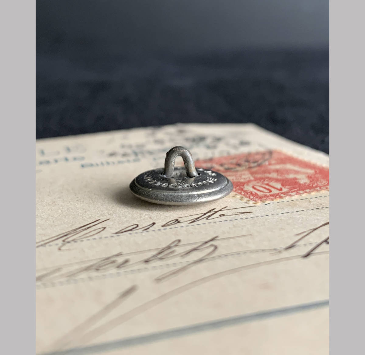 フランス パリ 1900-40s ホワイト メタル ボタン φ14mm 欧州 古着 ハンティング ジャケット 刺繍 裁縫 ヴィンテージ アンティーク 4_画像4