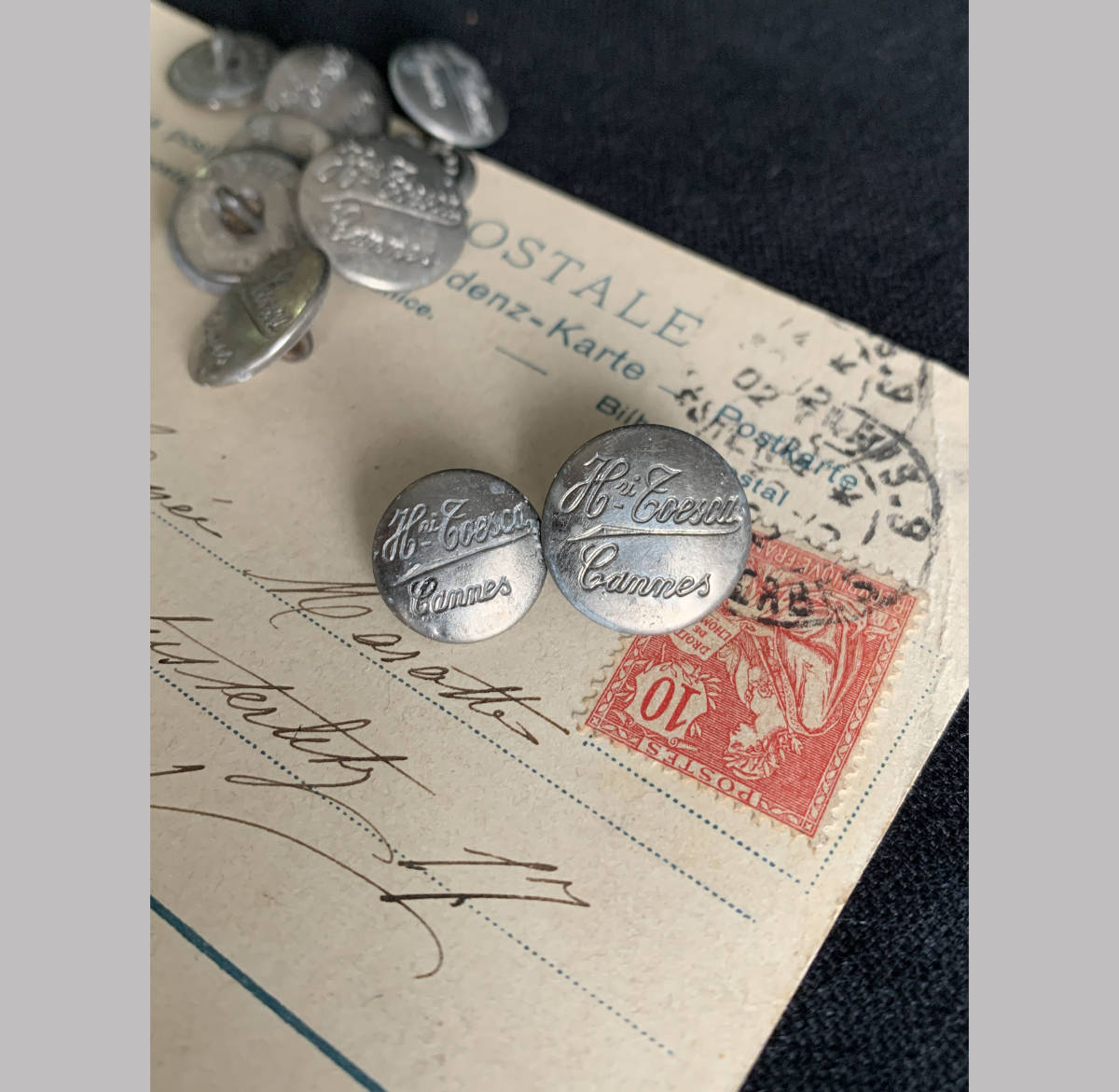 フランス パリ 1900-40s ホワイト メタル ボタン φ14mm 欧州 古着 ハンティング ジャケット 刺繍 裁縫 ヴィンテージ アンティーク 4_画像5