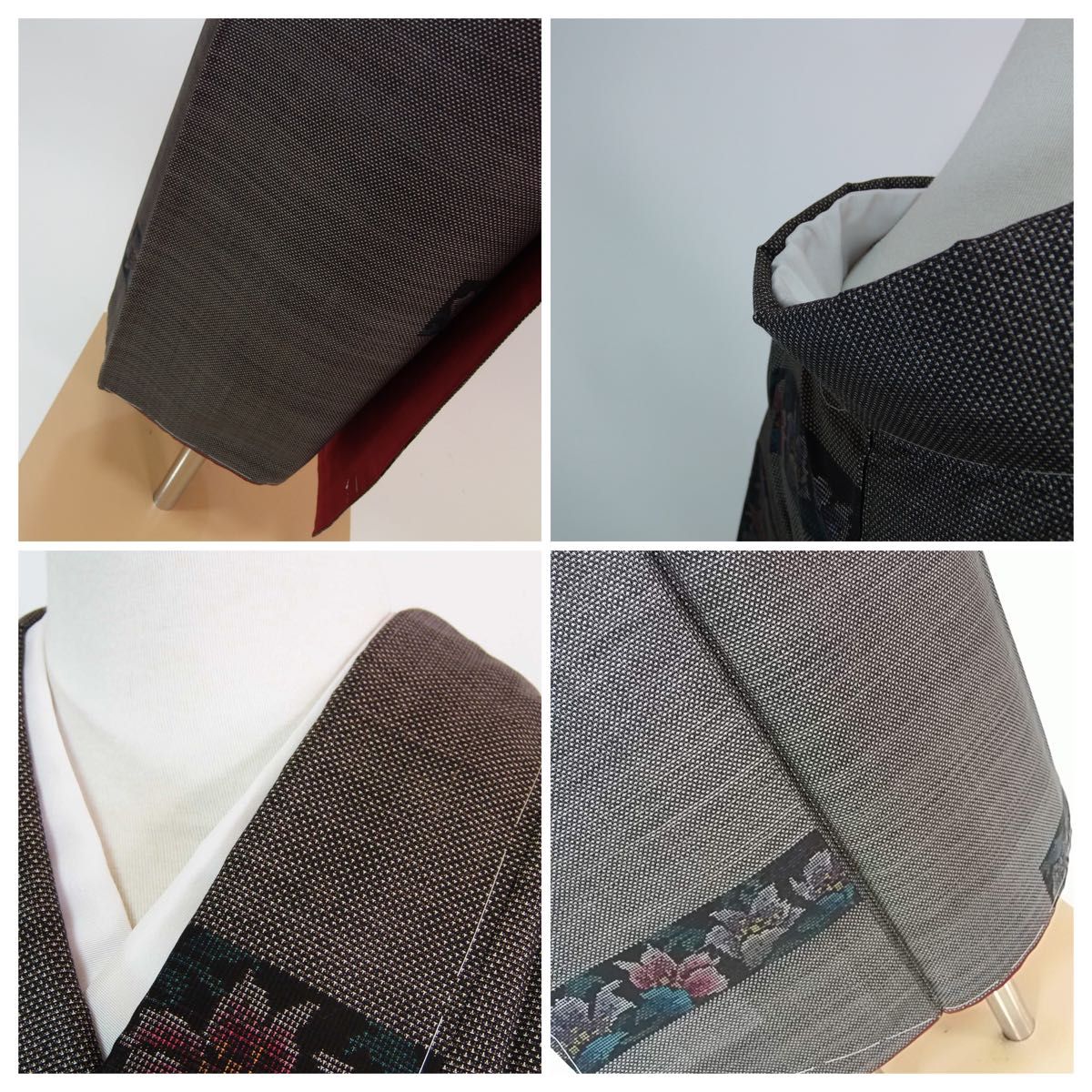 未使用 美品 大島紬 パール加工済 片ス式 7マルキ 短冊花模様 焦茶色系