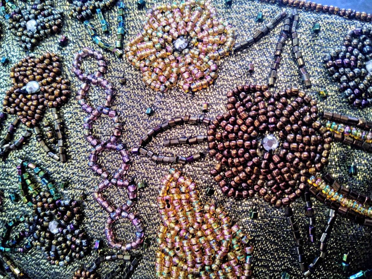 グリーン 【新品】ビンテージ 2Way ビーズ刺繍のミニバッグ⭐️着物に