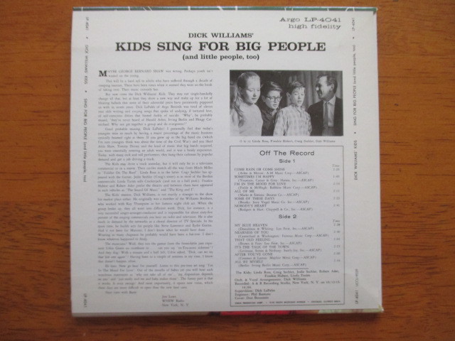 【紙ジャケ】Dick Williams Kids ディック・ウイリアムズ・キッズ/ Sing For Big People / シング・フォー・ビック・ピープル_画像2