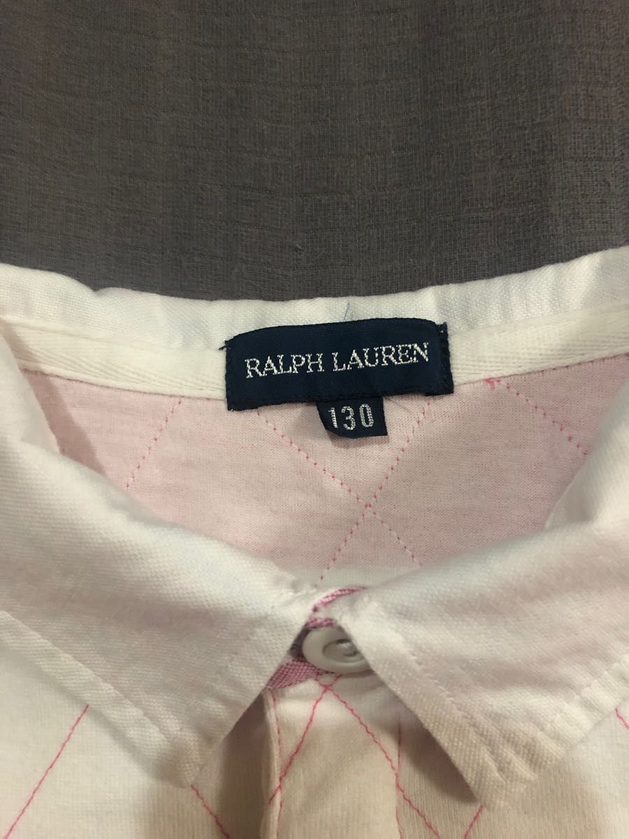 美品　130  RALPH LAUREN  ラルフローレン　シャツ　半袖　ピンク×白