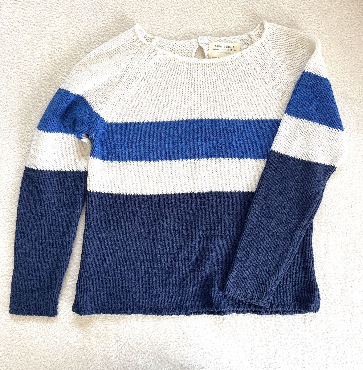 ZARA girls knitted cotton knitted spring knitted 140 navy border summer knitted border knitted knitted sweater 