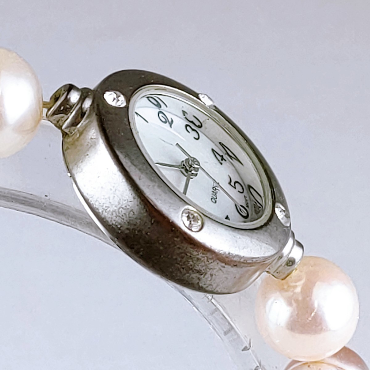 バングル 腕時計 ブレス時計 クウォーツ パールビーズ 時計 ヴィンテージ 3針 シェル文字盤 アクセ アクセサリー アンティーク レトロの画像4