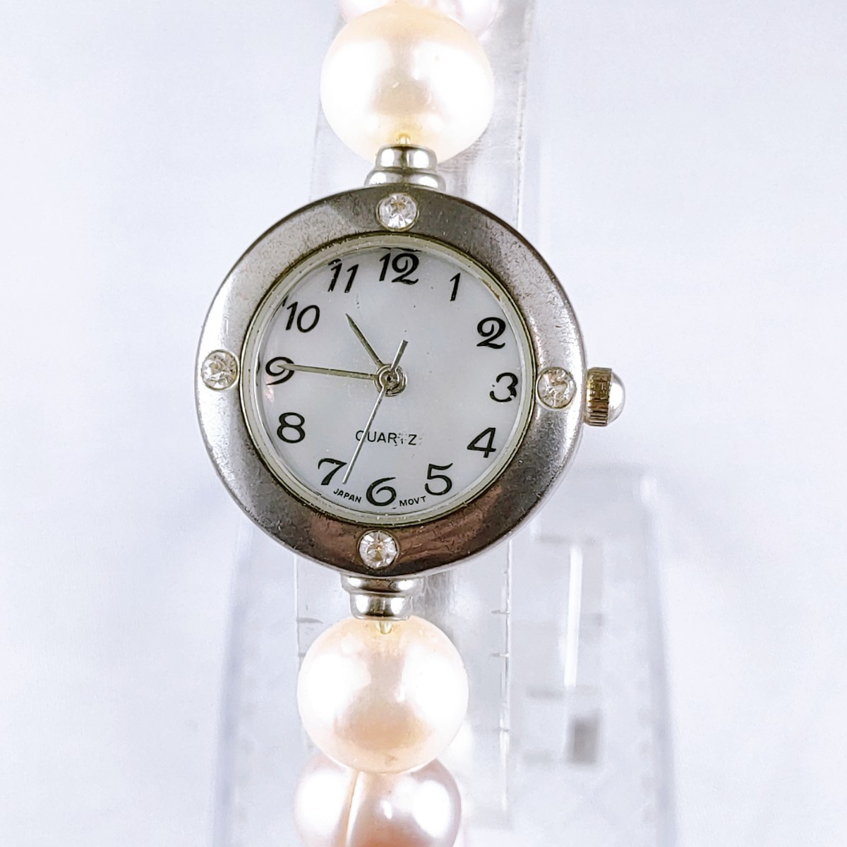 バングル 腕時計 ブレス時計 クウォーツ パールビーズ 時計 ヴィンテージ 3針 シェル文字盤 アクセ アクセサリー アンティーク レトロの画像1