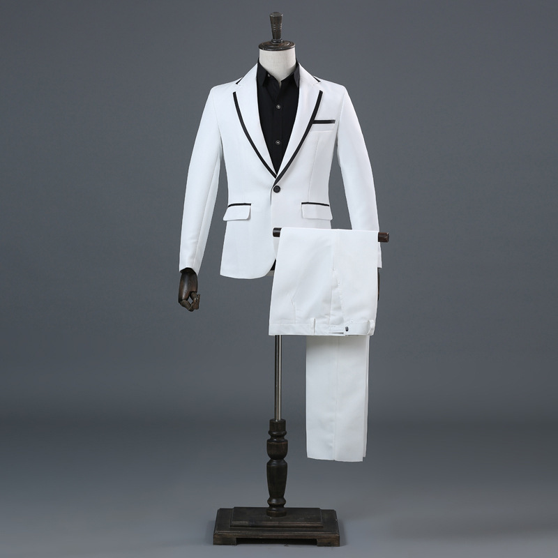 ST02-11a new goods fine quality 2 point set white ( white )+ black line 3 color. development suit men's suit set tuxedo outer garment trousers S M L-2XL musical performance . Mai pcs costume 