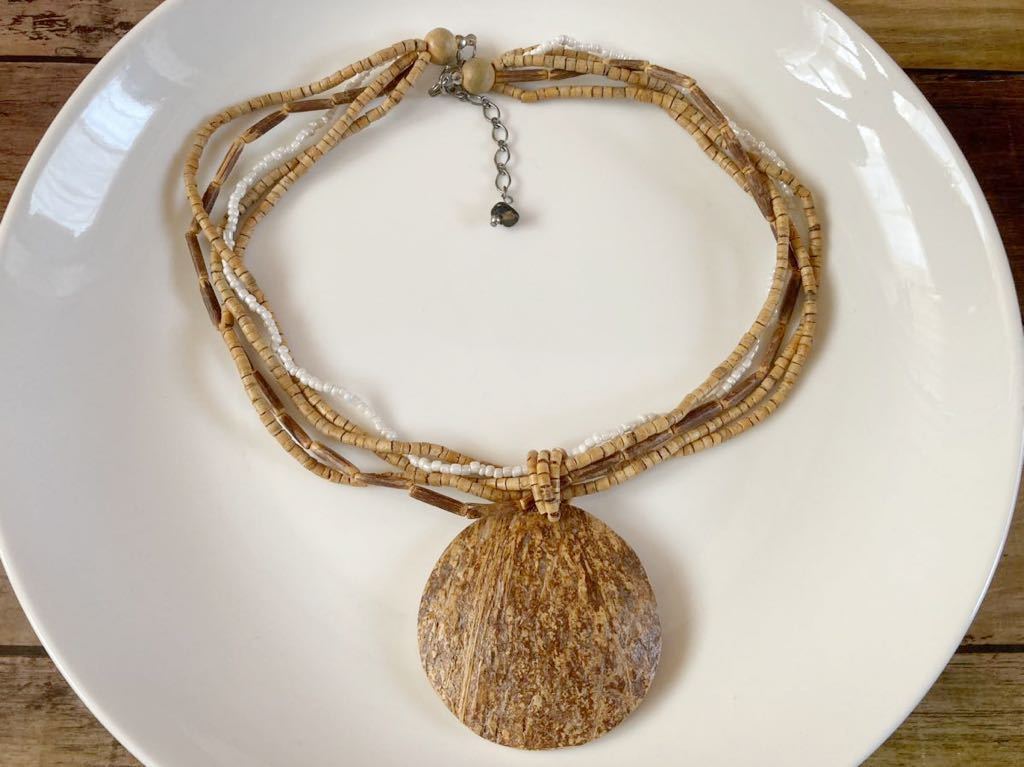 エスニック 木製 ビーズ ネックレス ハワイアン アクセサリー ペンダント 南国 Hawaiian ethnic necklace pendant vintage accessory G_画像7