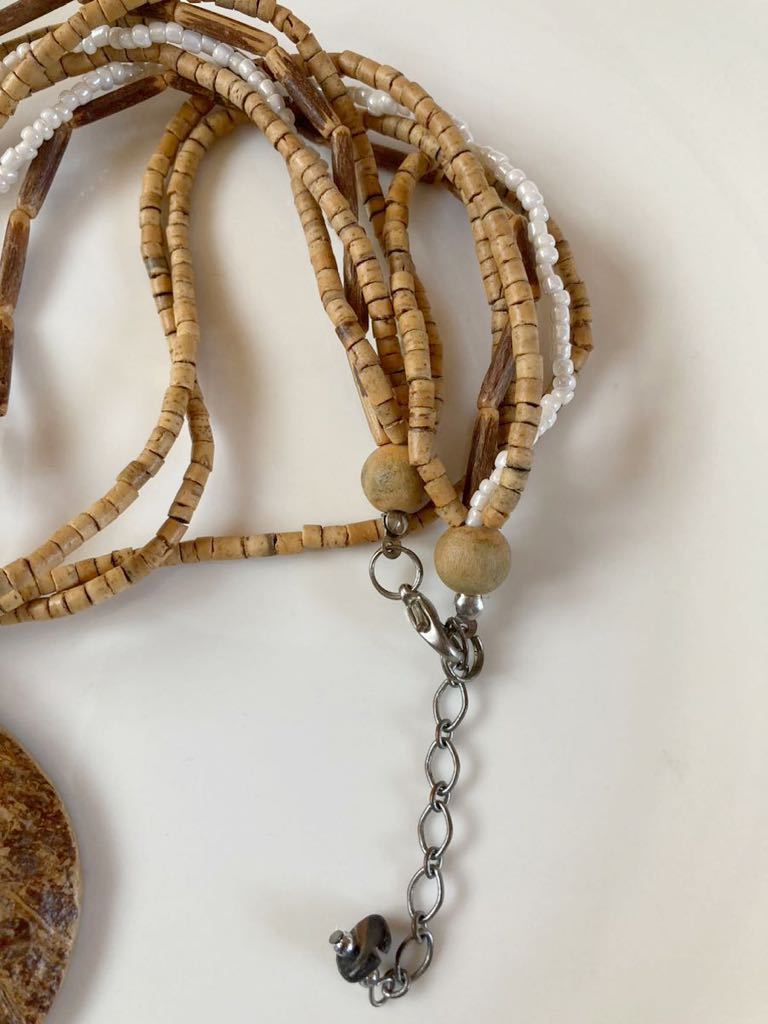 エスニック 木製 ビーズ ネックレス ハワイアン アクセサリー ペンダント 南国 Hawaiian ethnic necklace pendant vintage accessory G_画像8
