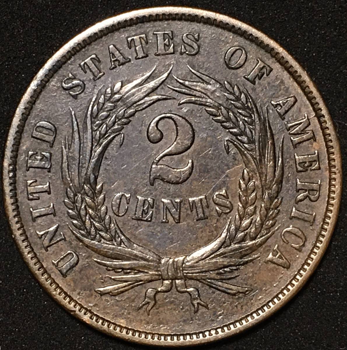 激レア！ アメリカ 2セントピース 1866年 銅貨 希少 極美品 本物保証