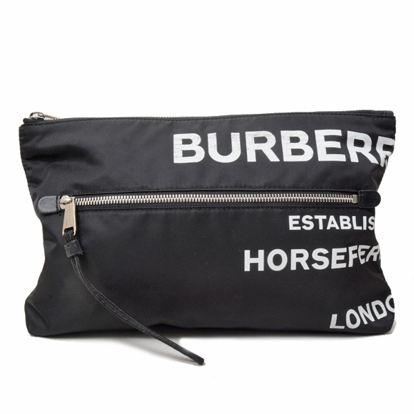 バーバリー バッグ メンズ レディース クラッチバッグ ポーチ ブラック ナイロン BURBERRY 8014756 中古_画像1