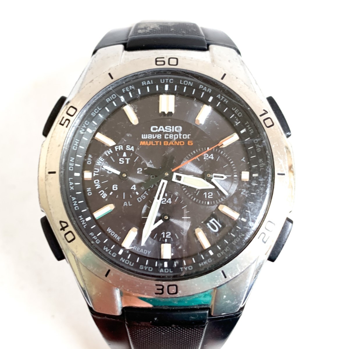 CASIO WAVE CEPTOR TOUGH SOLAR WORLD CEPTOR MULTI BAND 6 クロノグラフ ソーラー メンズ 腕時計 ラバーバンド 稼働 ジャンク 4本 T163_画像2