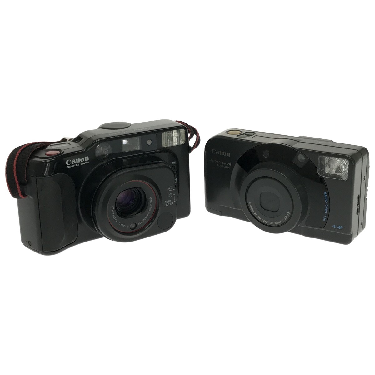 【完動品 2点まとめ】CANON Autoboy A 38-76mm F3.8-7.2 + TELE QUARTZ DATE 40-70mm F2.8-4.9 キヤノン コンパクトフィルムカメラ C3392