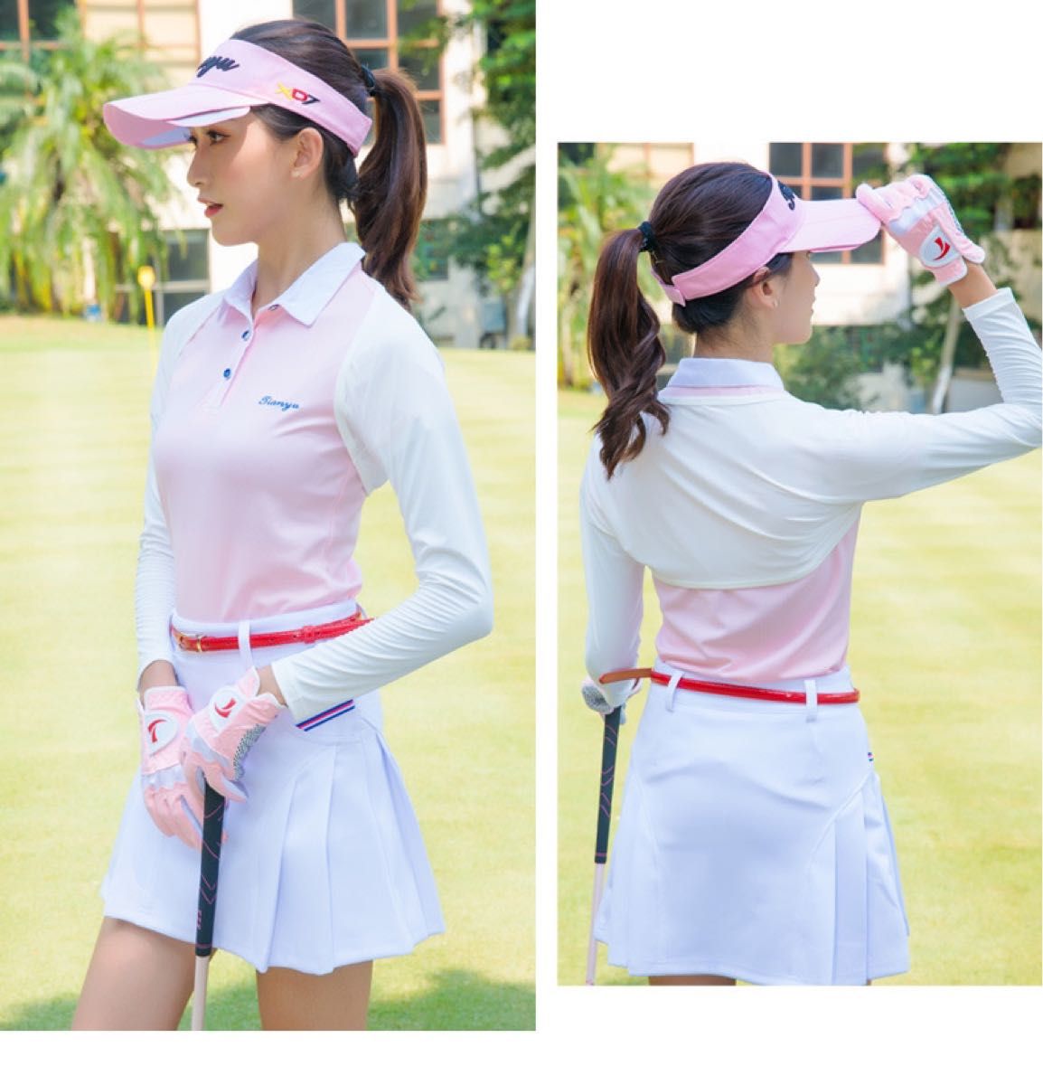 アームカバー　ボレロ　一体型　シュラッグ　腕カバー　ゴルフ　テニス　UVカット　日焼け防止　ドライブ　ガーデニング　新品　ピンク