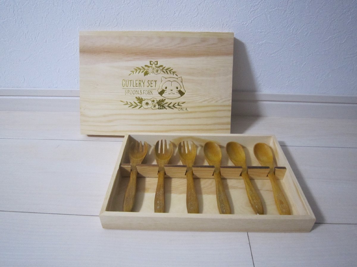 開封済み 未使用 非売品 ラスカル CUTLERY SET SPOON&FORK 木製 カトラリー スプーン フォーク セット_画像1