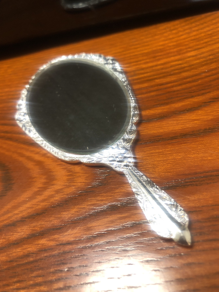 [ antique hand-mirror doll ] retro mirror total length 10cm silver . doll cosmetics correcting [23/04 TY-7F]