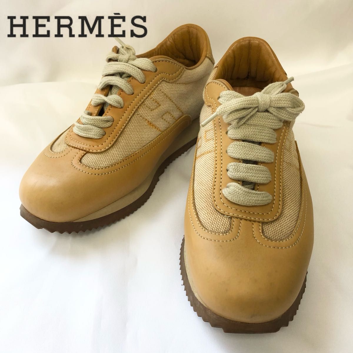 美品☆HERMES スニーカー クイック キャンバスレザー エルメス