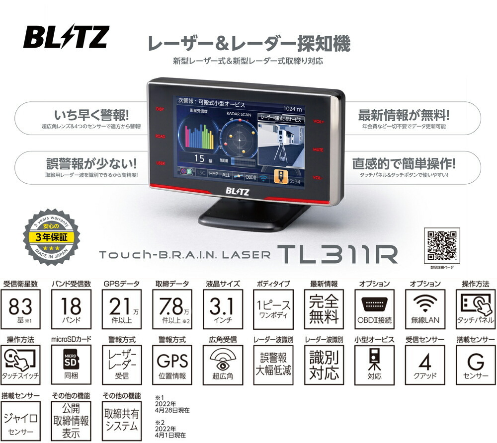 ブリッツ レーザー&レーダー探知機 直接配線コード 無線LAN SDカード